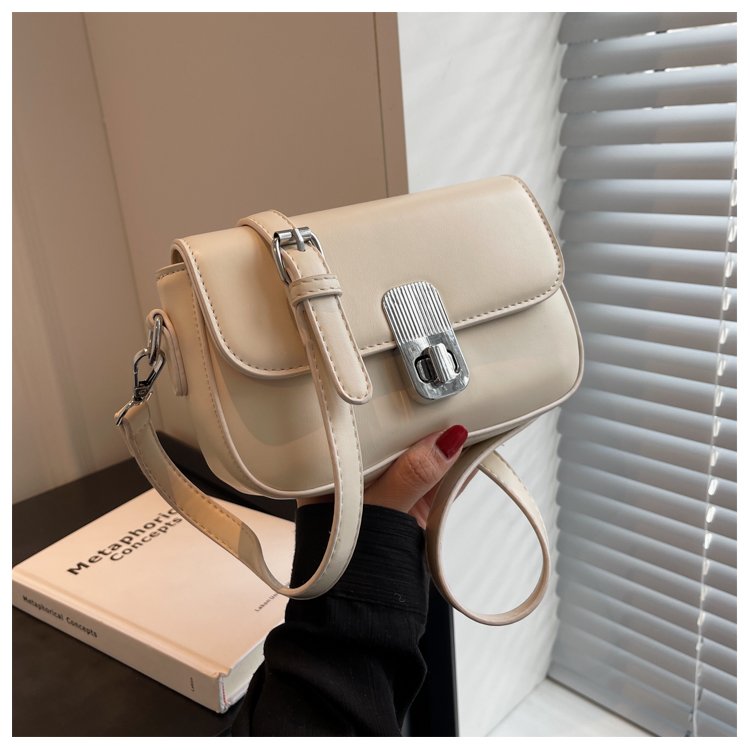 PU Shoulder Bag with Lock Closure and Stitching Detail in Small Square Style