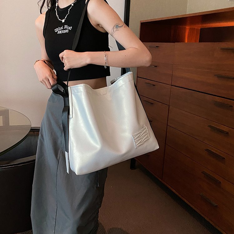PU Single Shoulder Bag with Zipper and Stitching Detail - Off-White,Silver,Black - One Size
