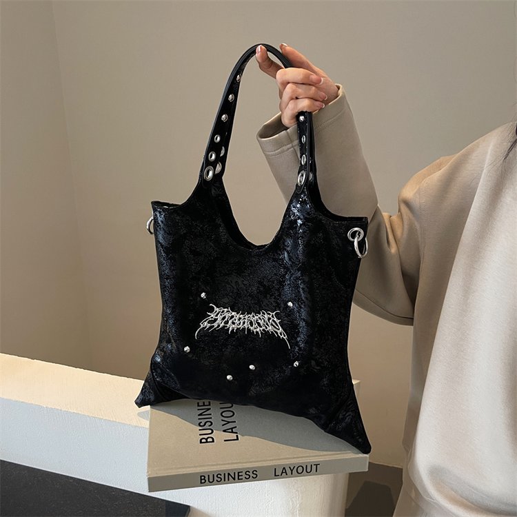 Nylon Shoulder Bag with Zipper and Stitching - One Size