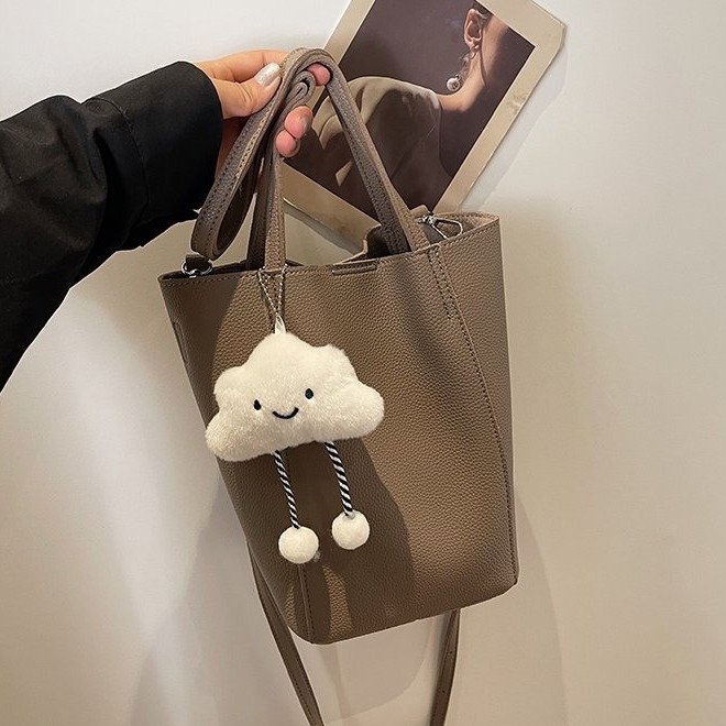 PU Bucket Shoulder Bag with Stitching Detail Light Coffee