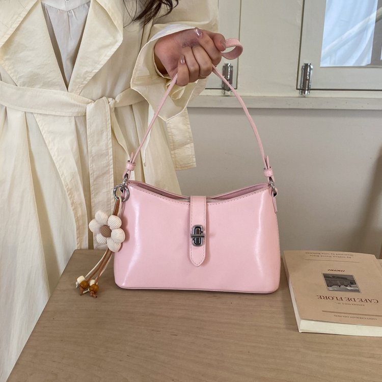PU Shoulder Crossbody Bag with Zip Lock and Pendant